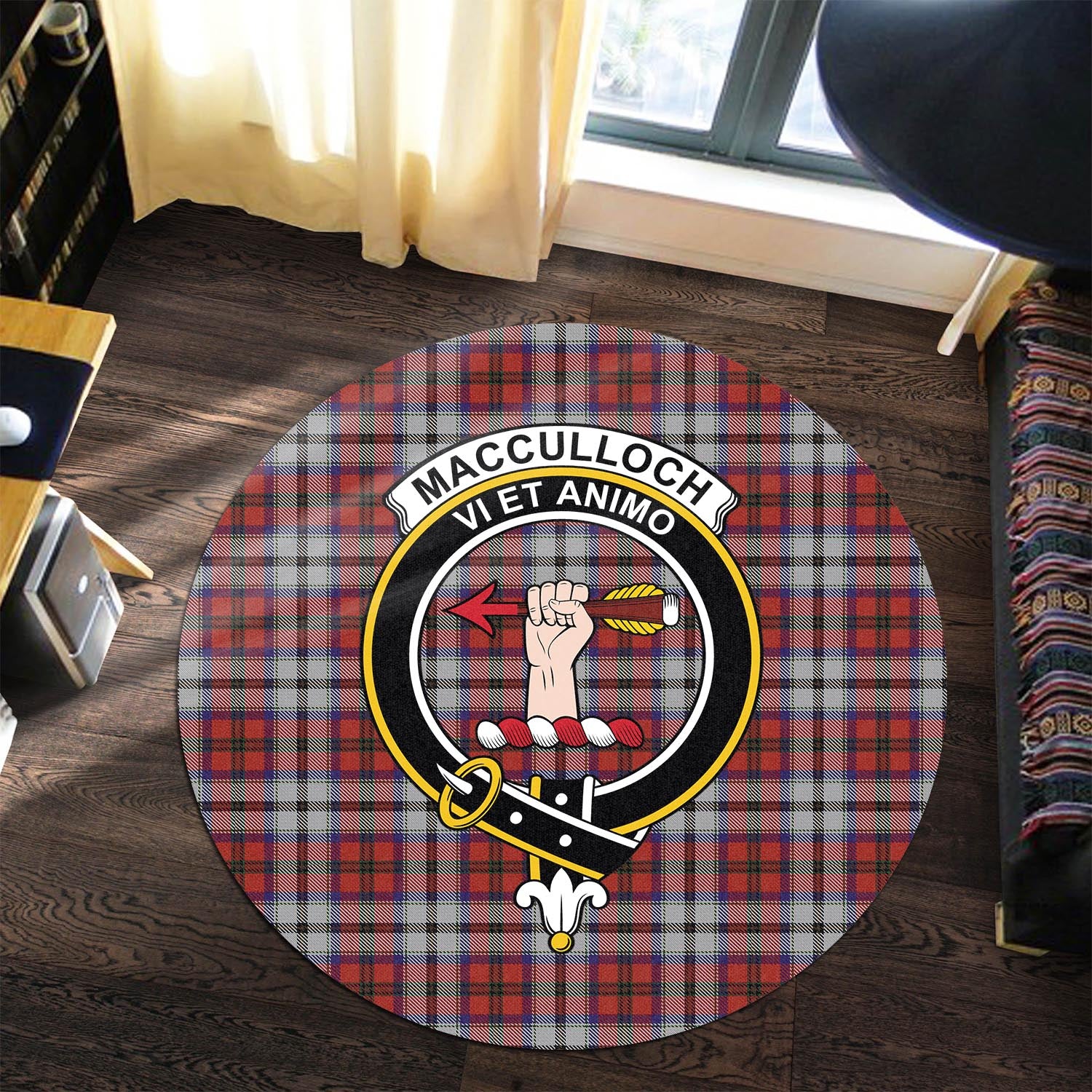 macculloch-dress-tartan-round-rug-with-family-crest