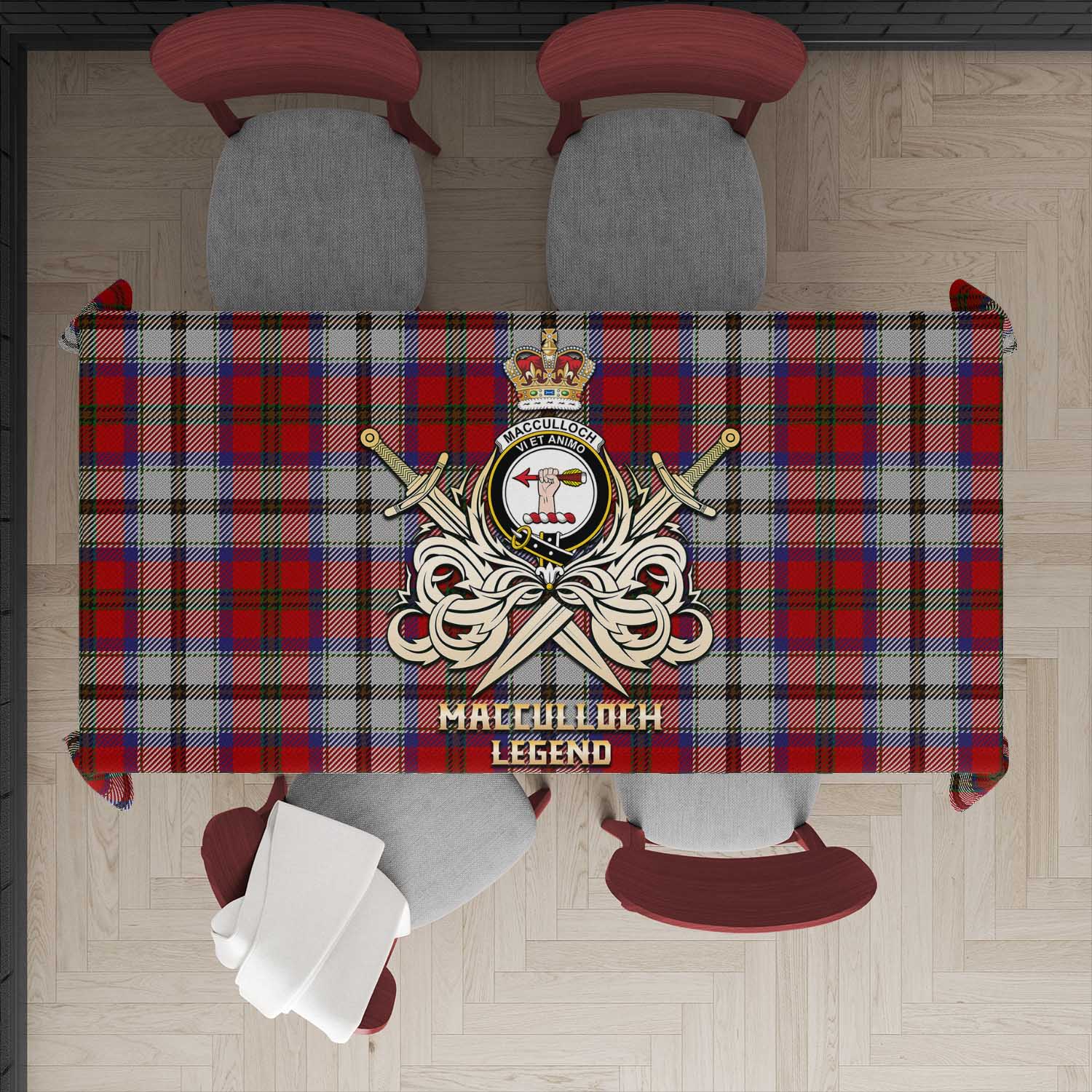 Tartan Vibes Clothing MacCulloch Dress Tartan Tablecloth with Clan Crest and the Golden Sword of Courageous Legacy