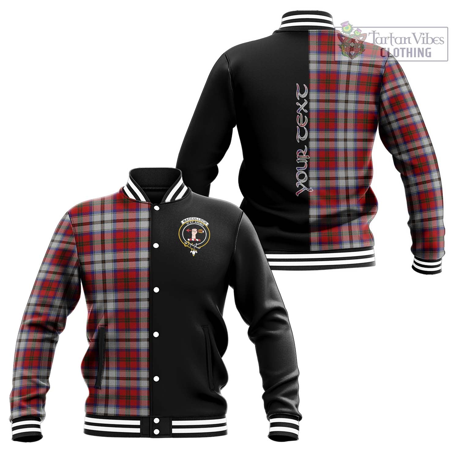 Tartan Vibes Clothing MacCulloch Dress Tartan Baseball Jacket with Family Crest and Half Of Me Style