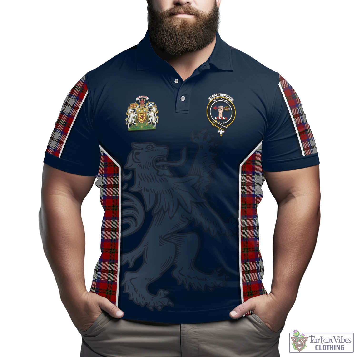 Tartan Vibes Clothing MacCulloch Dress Tartan Men's Polo Shirt with Family Crest and Lion Rampant Vibes Sport Style