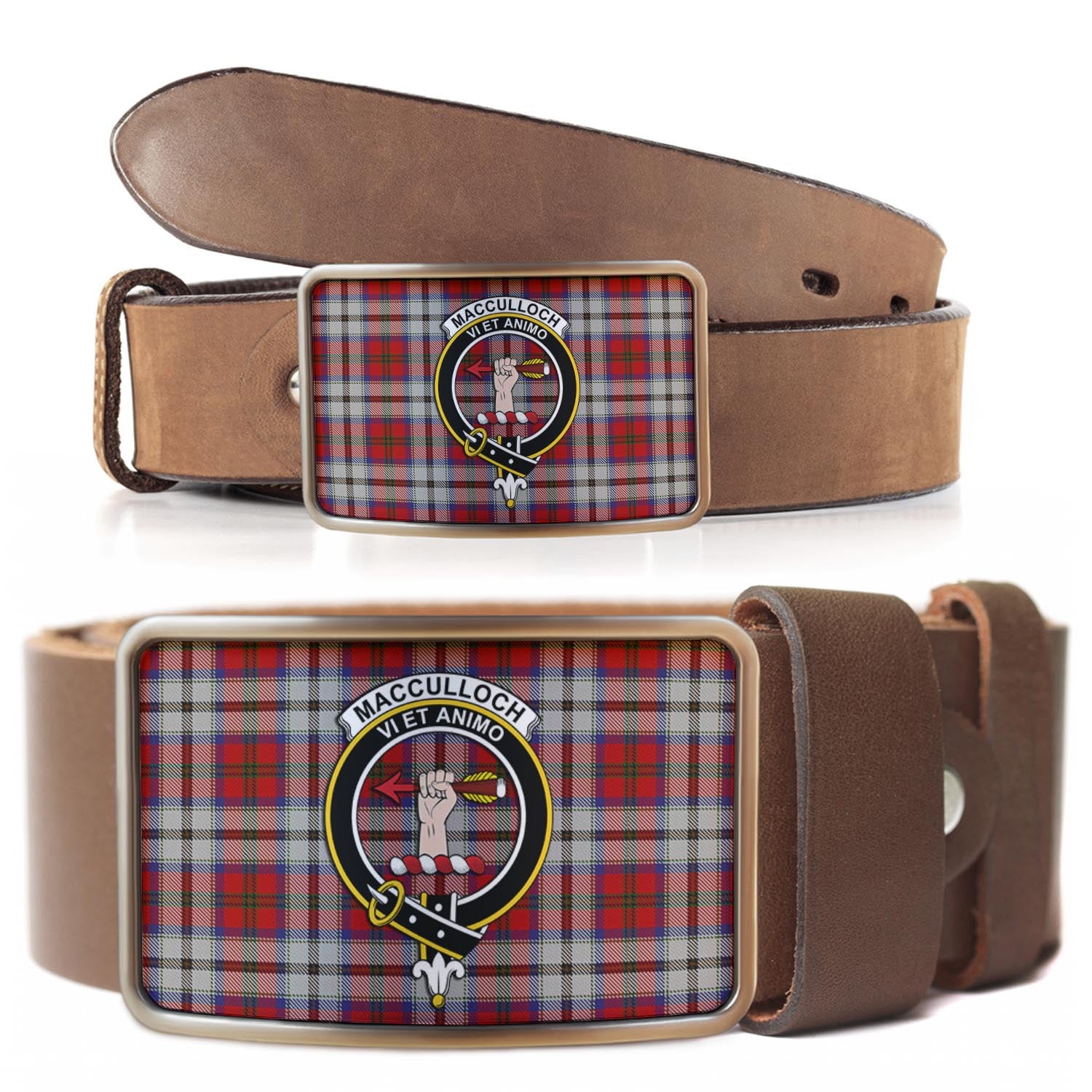 MacCulloch Dress Tartan Belt Buckles with Family Crest - Tartanvibesclothing