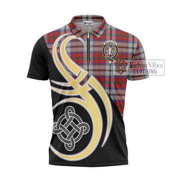 MacCulloch Dress Tartan Zipper Polo Shirt with Family Crest and Celtic Symbol Style