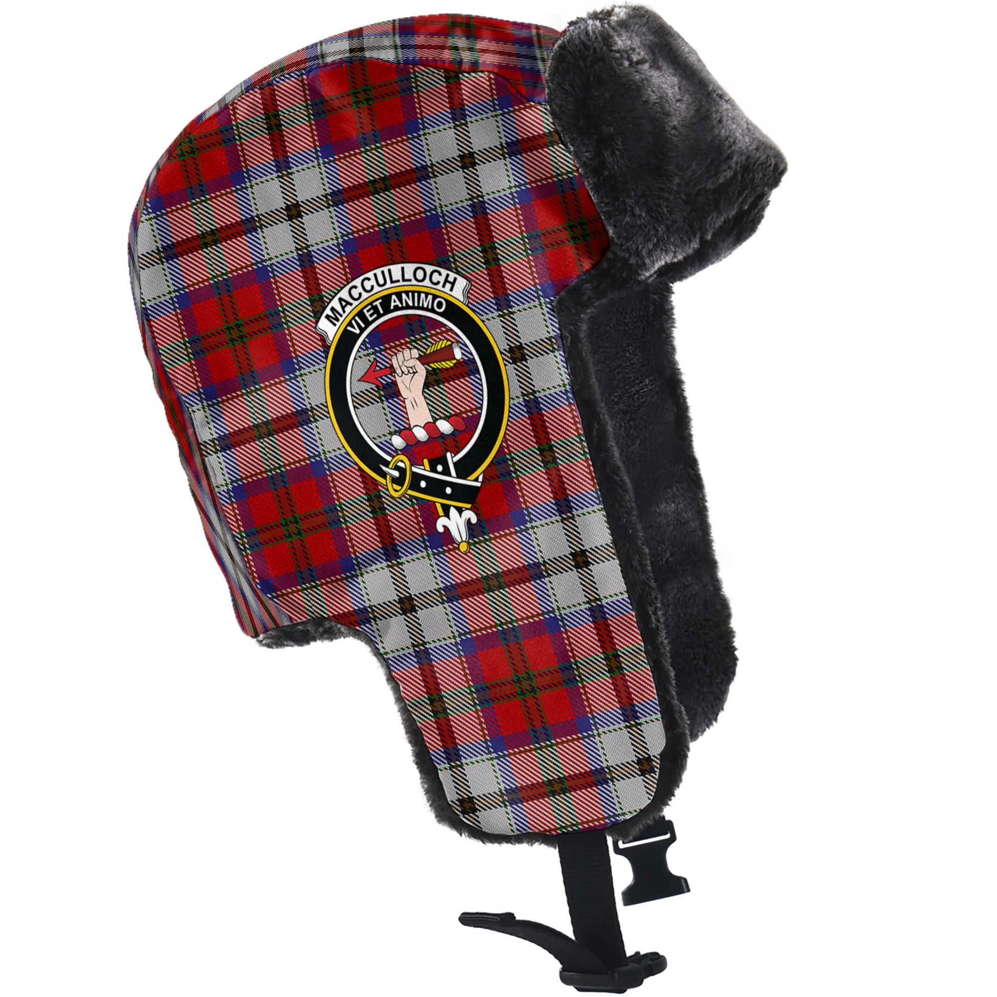 MacCulloch Dress Tartan Winter Trapper Hat with Family Crest - Tartanvibesclothing