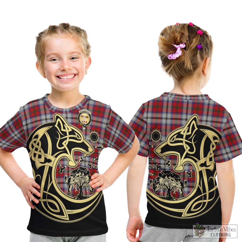 Tartan Vibes Clothing MacCulloch Dress Tartan Kid T-Shirt with Family Crest Celtic Wolf Style