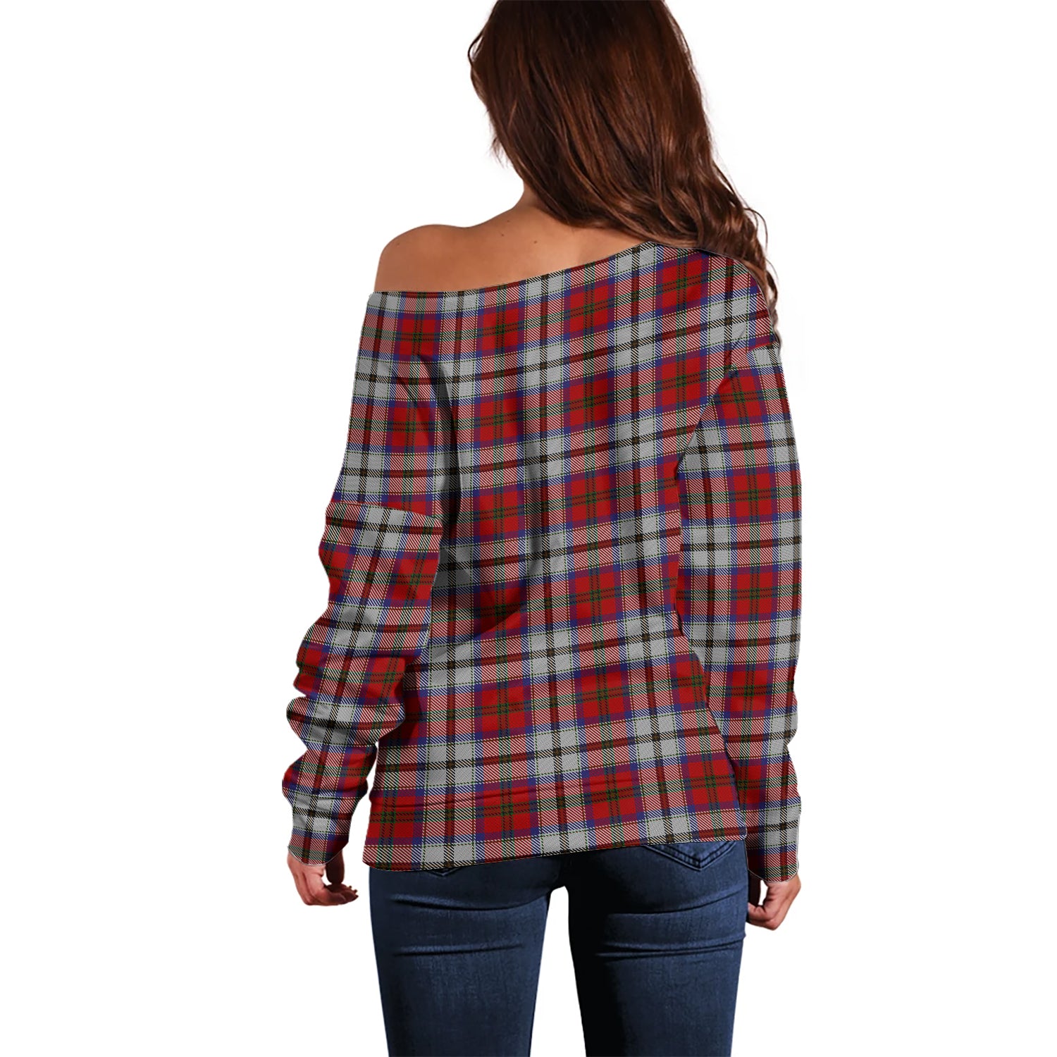 MacCulloch Dress Tartan Off Shoulder Women Sweater with Family Crest - Tartanvibesclothing