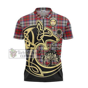 MacCulloch Dress Tartan Zipper Polo Shirt with Family Crest Celtic Wolf Style