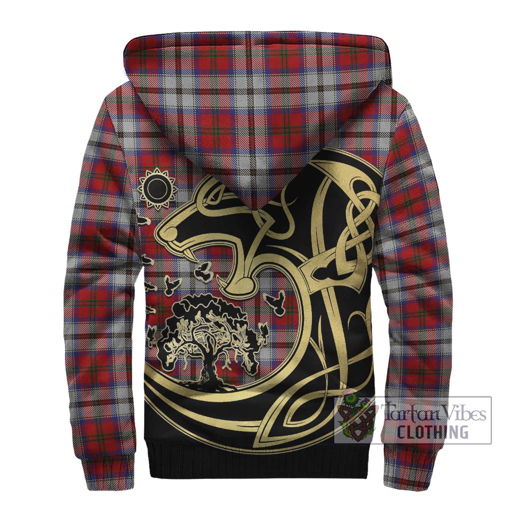 Tartan Vibes Clothing MacCulloch Dress Tartan Sherpa Hoodie with Family Crest Celtic Wolf Style