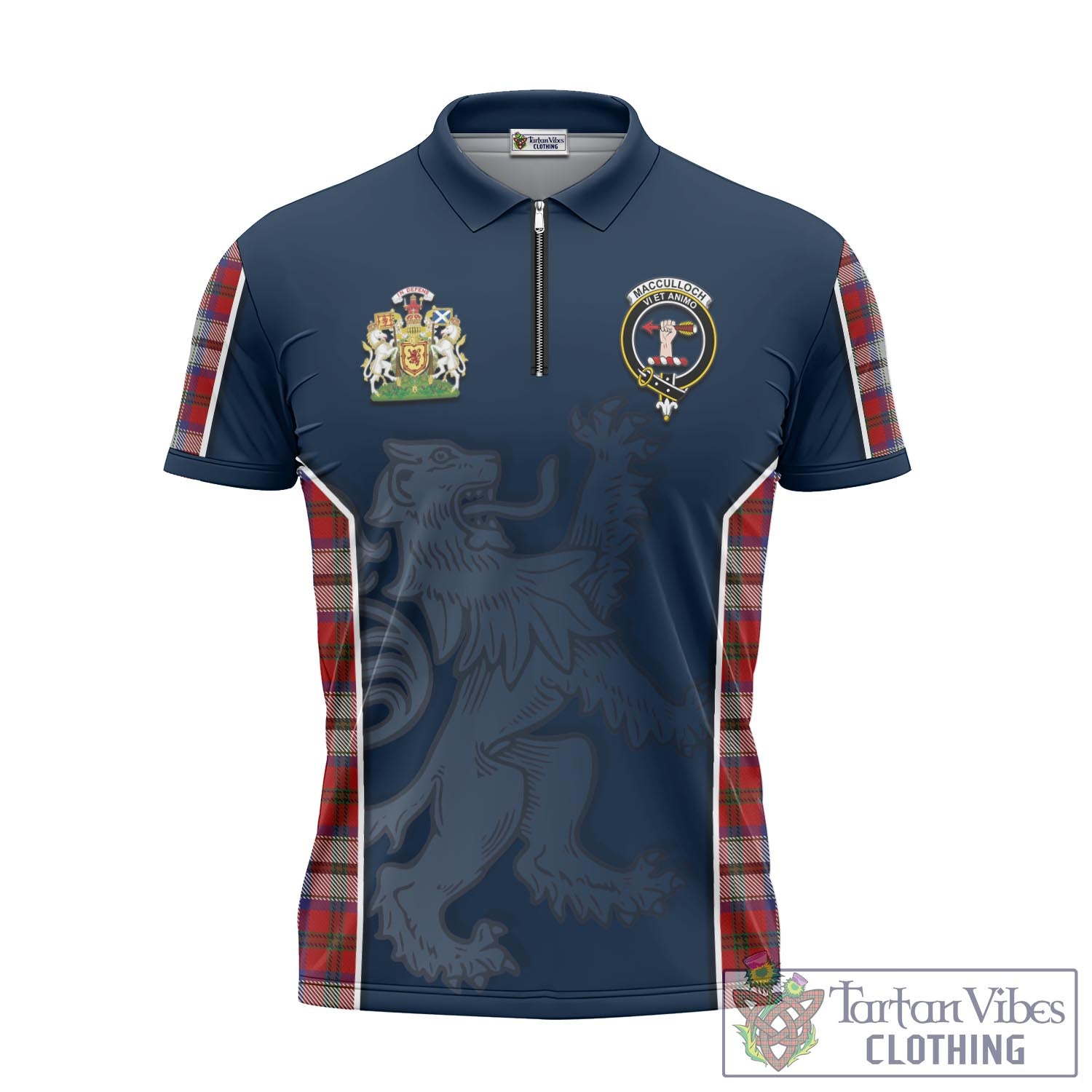 Tartan Vibes Clothing MacCulloch Dress Tartan Zipper Polo Shirt with Family Crest and Lion Rampant Vibes Sport Style