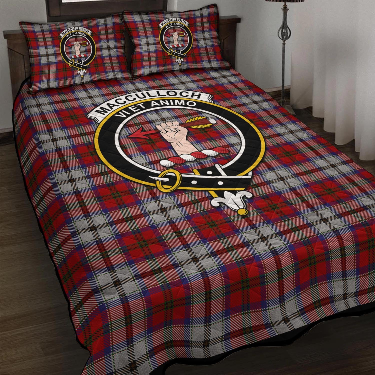 MacCulloch Dress Tartan Quilt Bed Set with Family Crest - Tartanvibesclothing