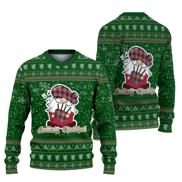 MacCulloch Dress Clan Christmas Family Knitted Sweater with Funny Gnome Playing Bagpipes