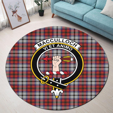 MacCulloch Dress Tartan Round Rug with Family Crest