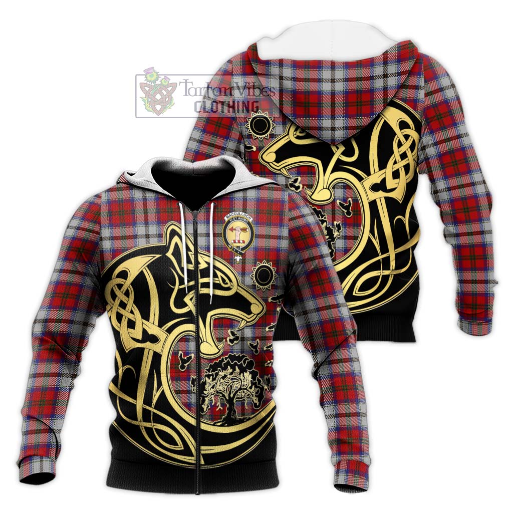 Tartan Vibes Clothing MacCulloch Dress Tartan Knitted Hoodie with Family Crest Celtic Wolf Style