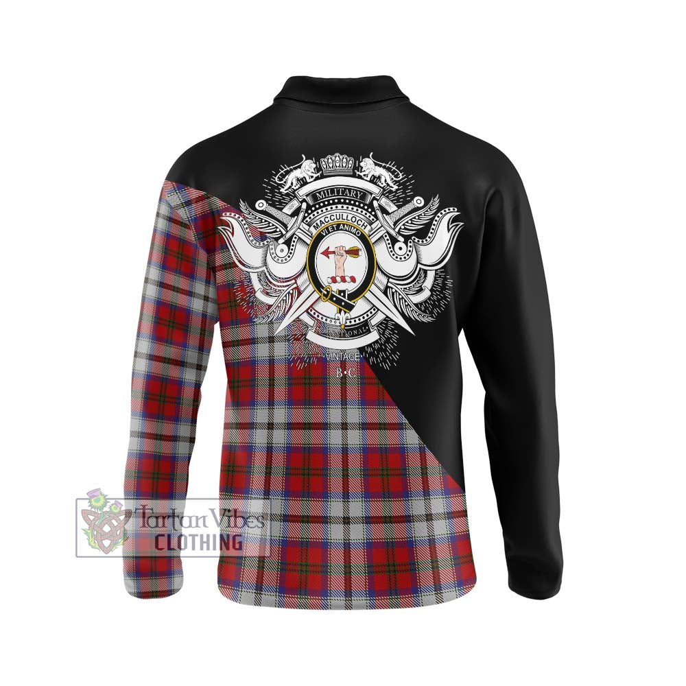 Tartan Vibes Clothing MacCulloch Dress Tartan Long Sleeve Polo Shirt with Family Crest and Military Logo Style