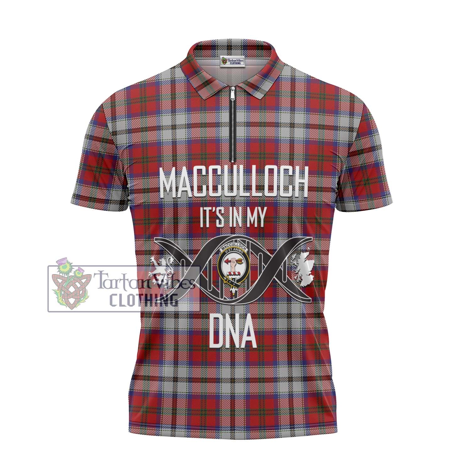 Tartan Vibes Clothing MacCulloch Dress Tartan Zipper Polo Shirt with Family Crest DNA In Me Style