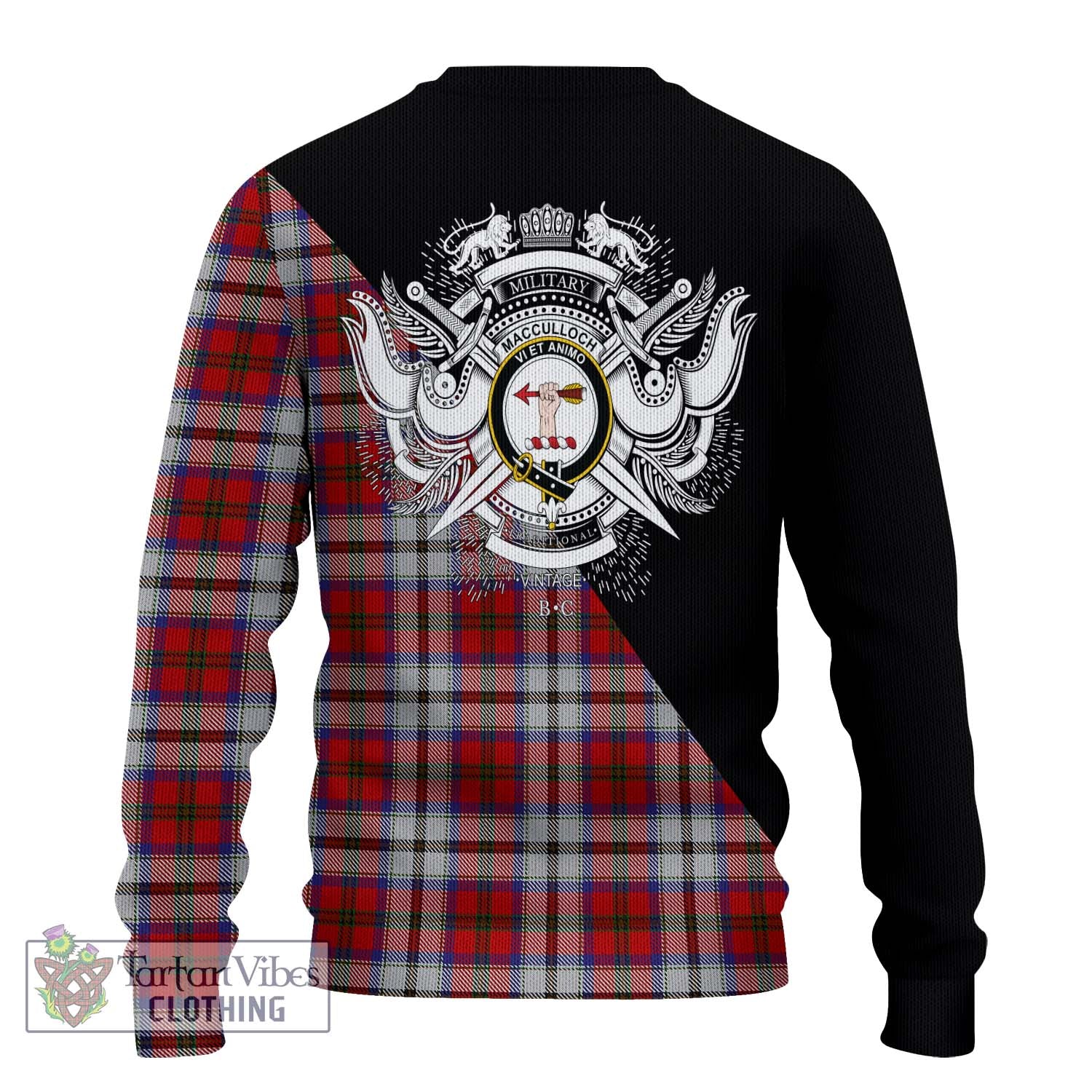 Tartan Vibes Clothing MacCulloch Dress Tartan Knitted Sweater with Family Crest and Military Logo Style