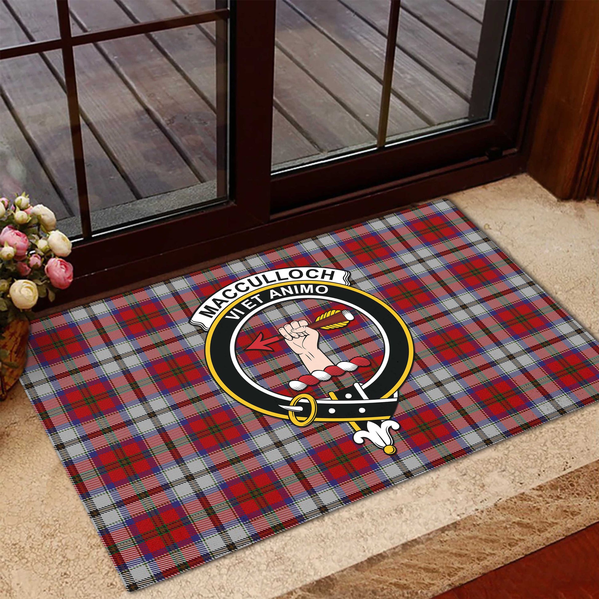 MacCulloch Dress Tartan Door Mat with Family Crest - Tartanvibesclothing