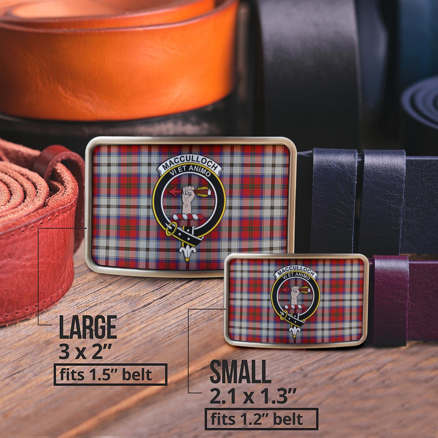 MacCulloch Dress Tartan Belt Buckles with Family Crest - Tartanvibesclothing