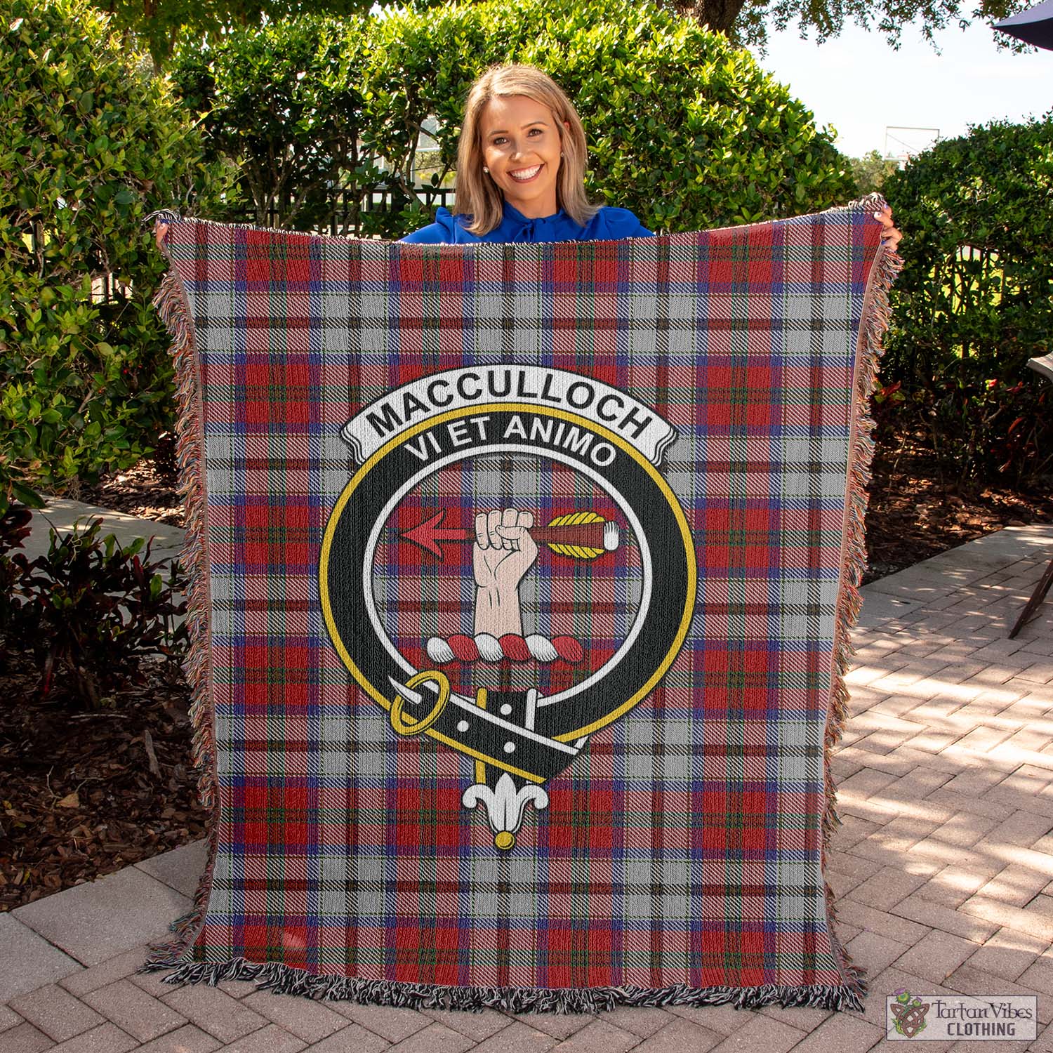 Tartan Vibes Clothing MacCulloch Dress Tartan Woven Blanket with Family Crest