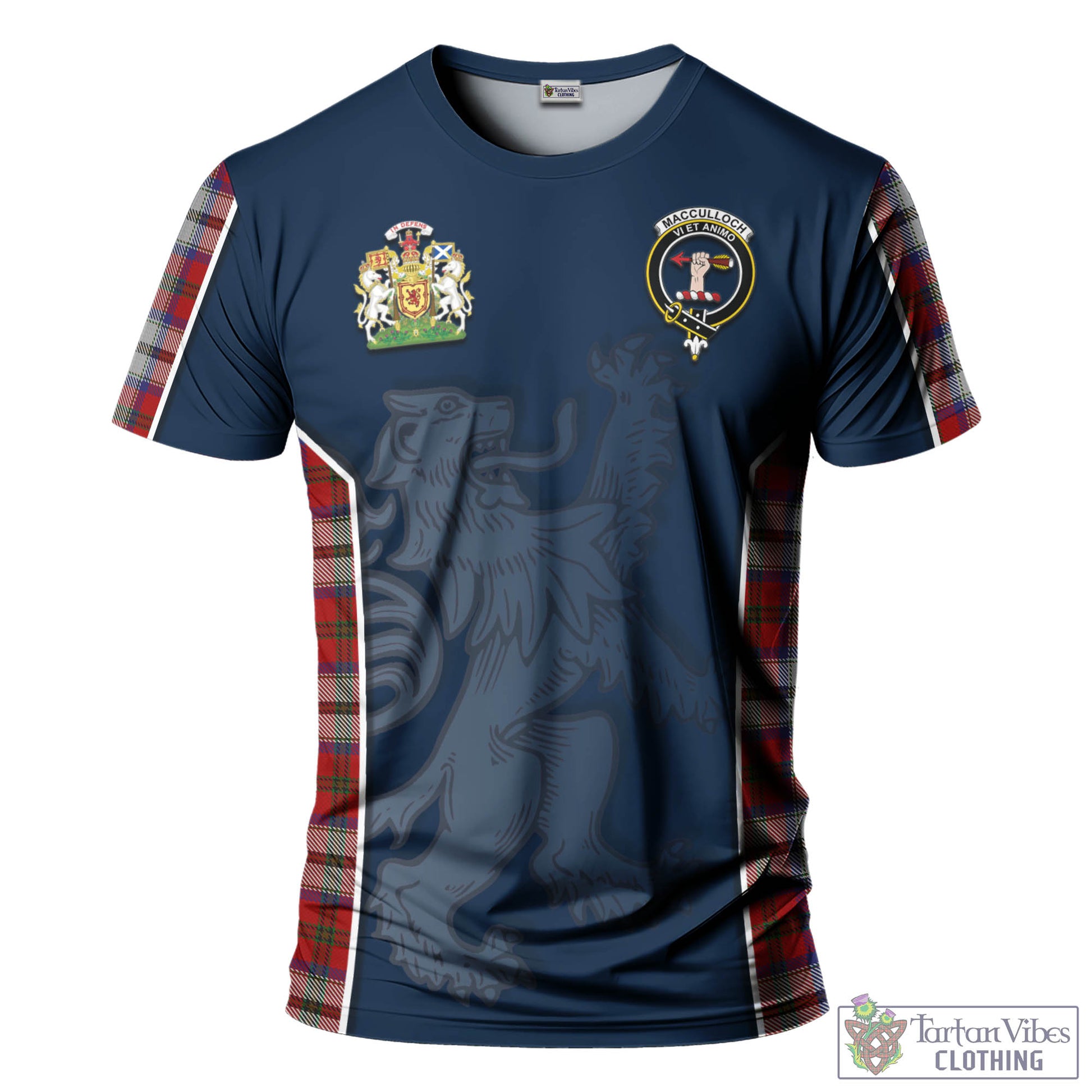 Tartan Vibes Clothing MacCulloch Dress Tartan T-Shirt with Family Crest and Lion Rampant Vibes Sport Style