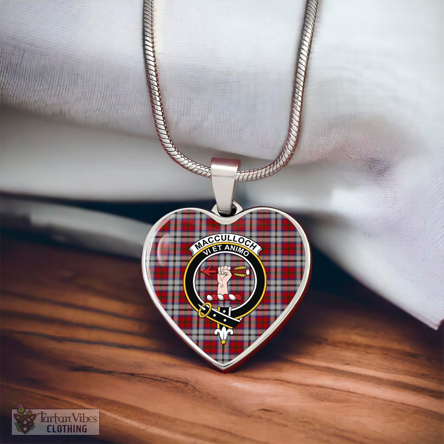 Tartan Vibes Clothing MacCulloch Dress Tartan Heart Necklace with Family Crest