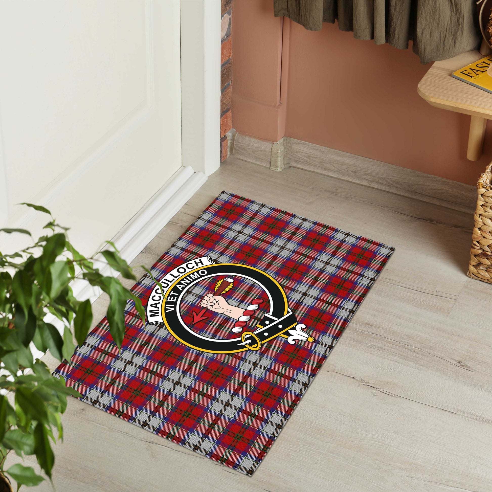 MacCulloch Dress Tartan Door Mat with Family Crest - Tartanvibesclothing