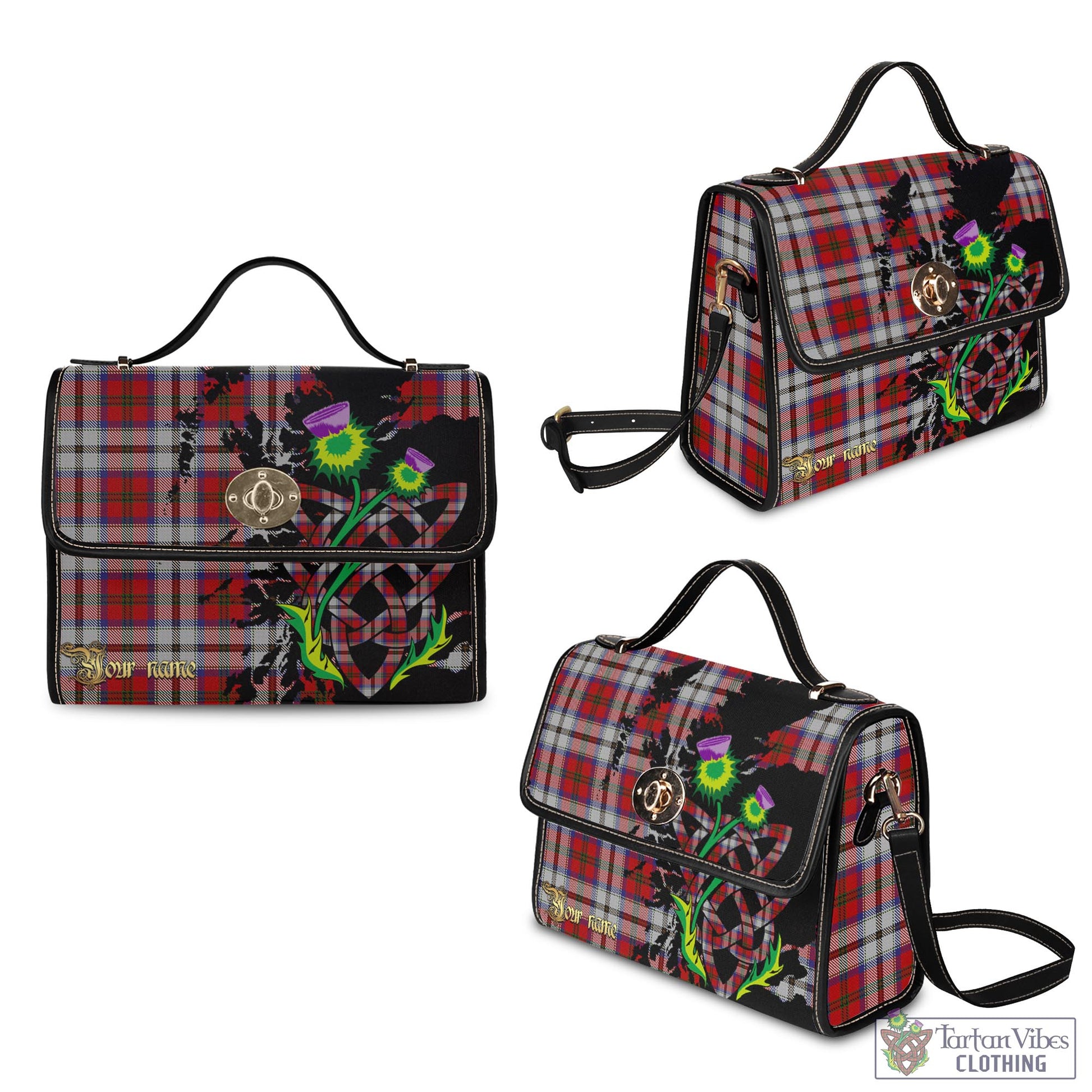 Tartan Vibes Clothing MacCulloch Dress Tartan Waterproof Canvas Bag with Scotland Map and Thistle Celtic Accents