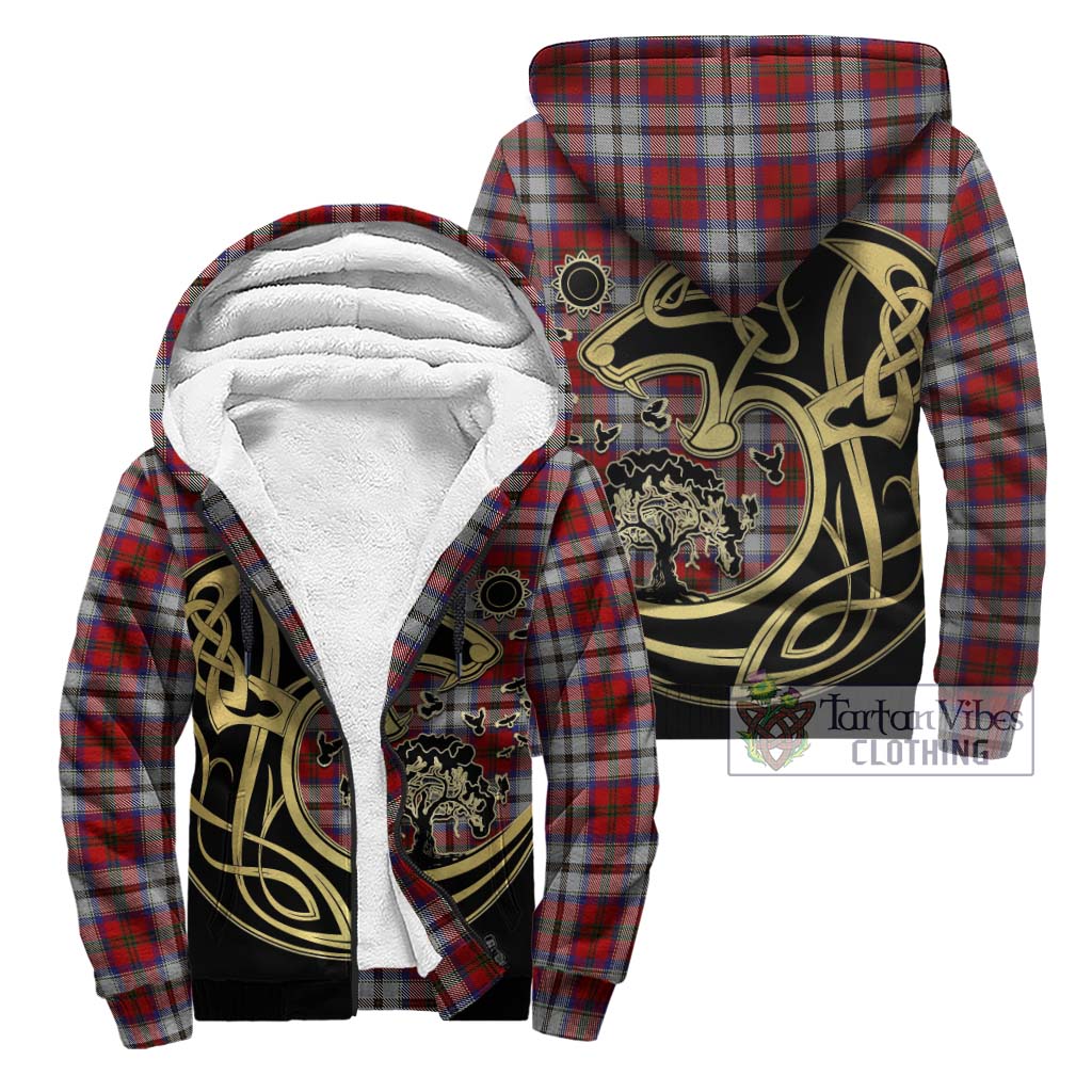 Tartan Vibes Clothing MacCulloch Dress Tartan Sherpa Hoodie with Family Crest Celtic Wolf Style
