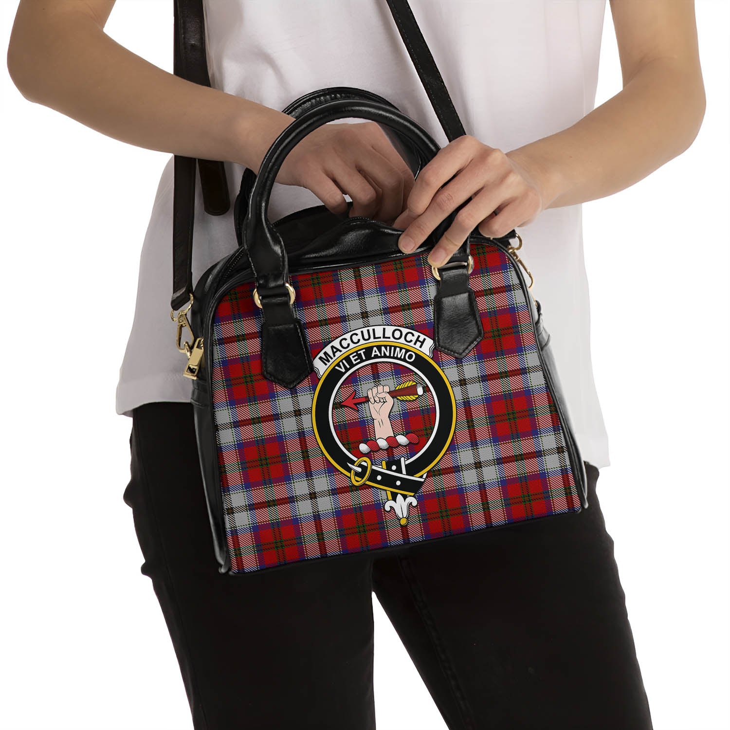 MacCulloch Dress Tartan Shoulder Handbags with Family Crest - Tartanvibesclothing