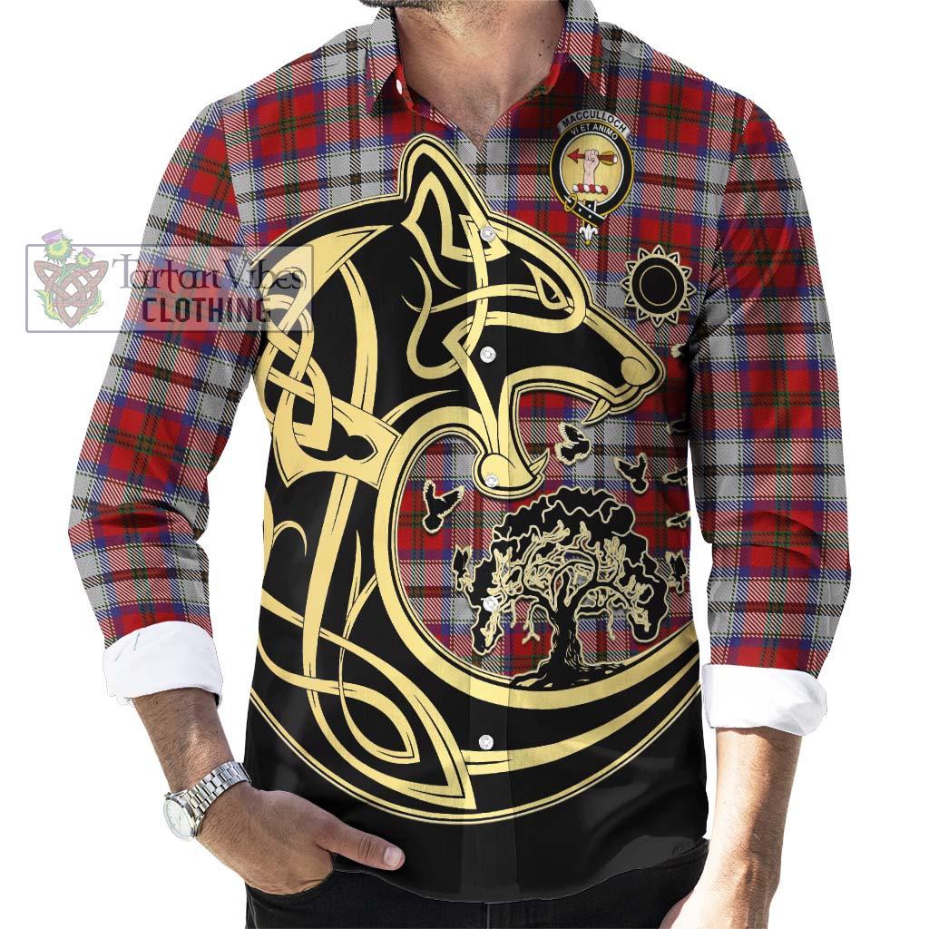 Tartan Vibes Clothing MacCulloch Dress Tartan Long Sleeve Button Shirt with Family Crest Celtic Wolf Style