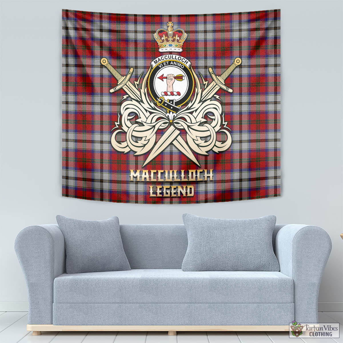 Tartan Vibes Clothing MacCulloch Dress Tartan Tapestry with Clan Crest and the Golden Sword of Courageous Legacy
