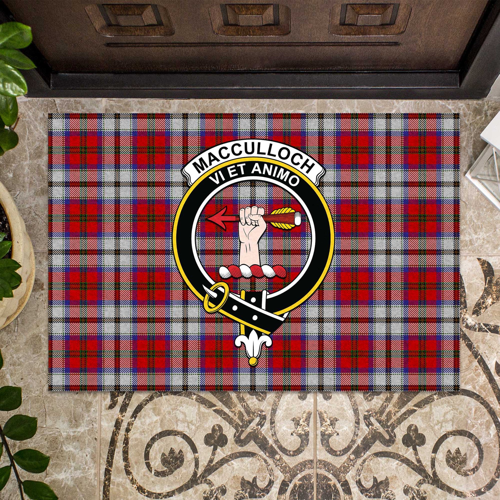 MacCulloch Dress Tartan Door Mat with Family Crest - Tartanvibesclothing