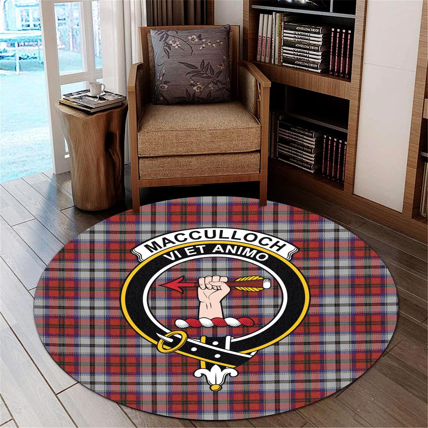 macculloch-dress-tartan-round-rug-with-family-crest