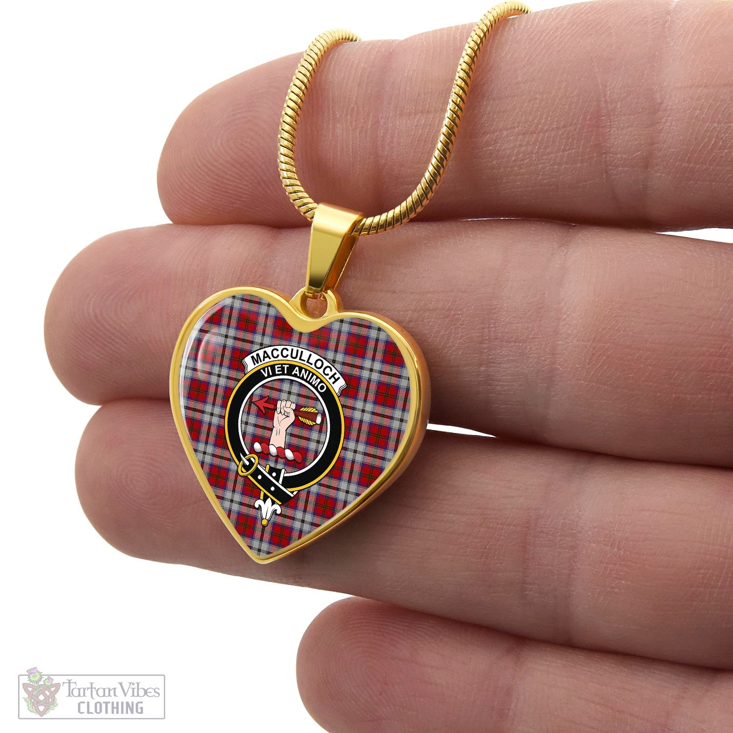 Tartan Vibes Clothing MacCulloch Dress Tartan Heart Necklace with Family Crest