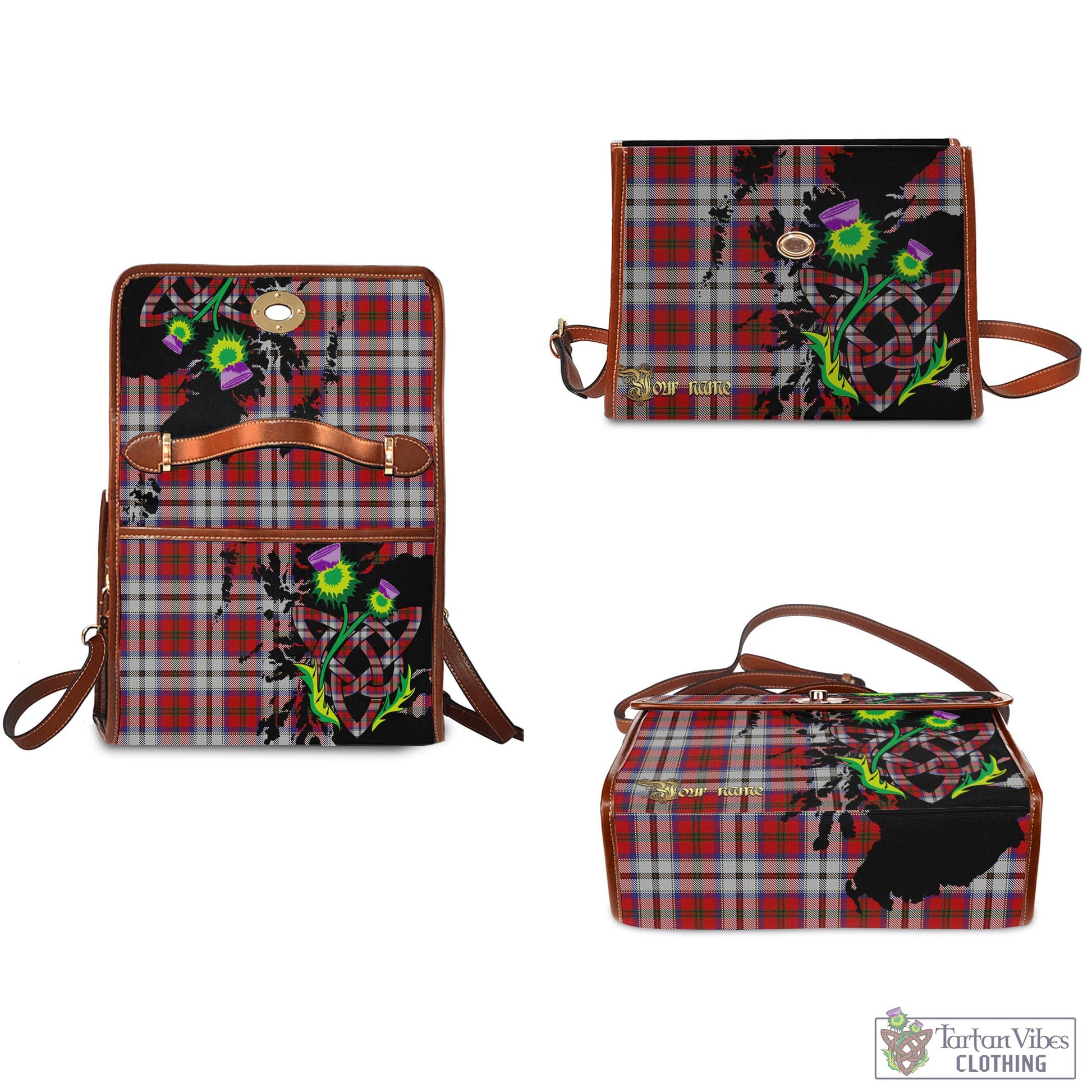 Tartan Vibes Clothing MacCulloch Dress Tartan Waterproof Canvas Bag with Scotland Map and Thistle Celtic Accents