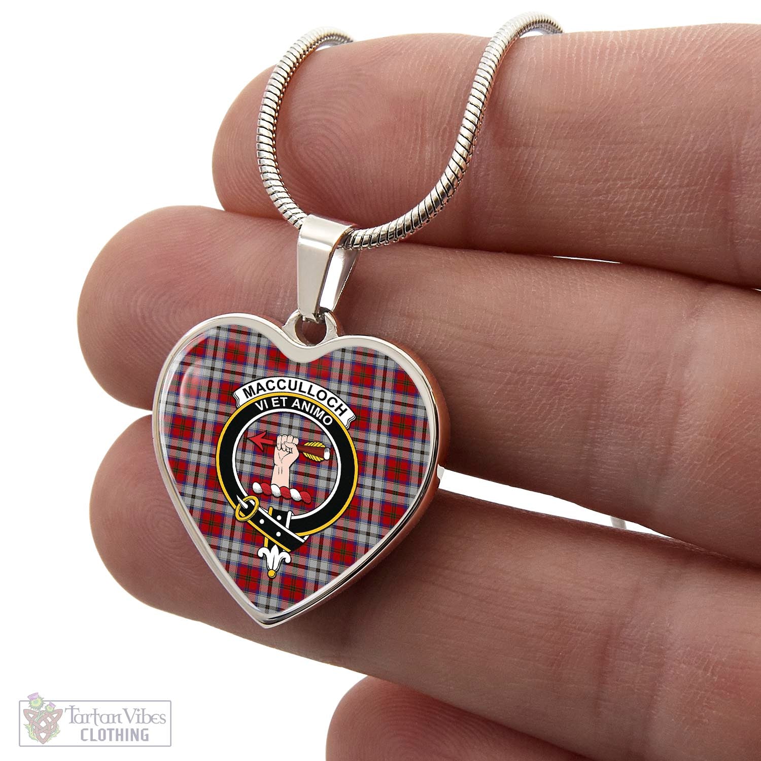 Tartan Vibes Clothing MacCulloch Dress Tartan Heart Necklace with Family Crest