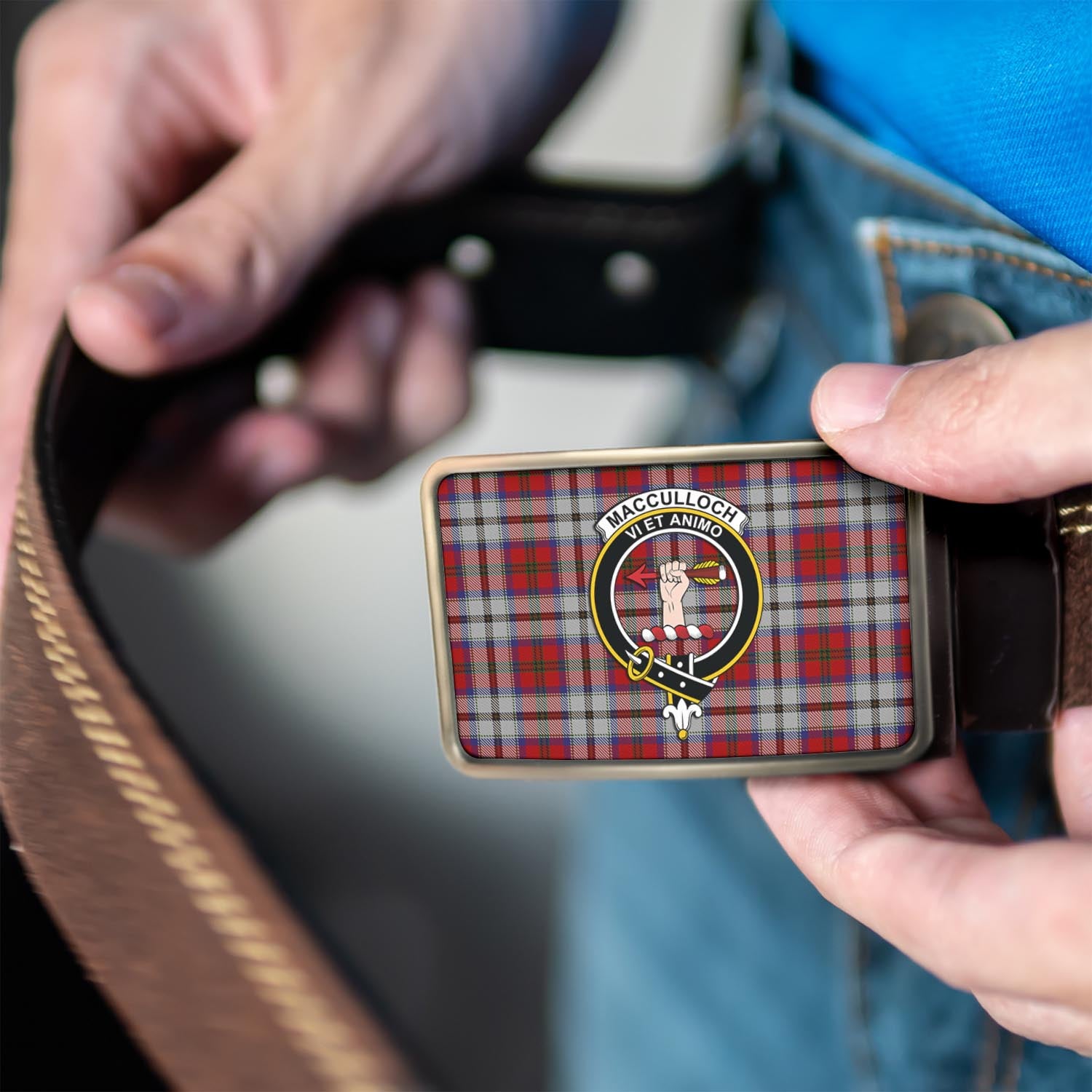 MacCulloch Dress Tartan Belt Buckles with Family Crest - Tartanvibesclothing