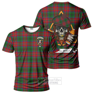 MacCulloch (McCulloch) Tartan T-Shirt with Family Crest and Bearded Skull Holding Bottles of Whiskey