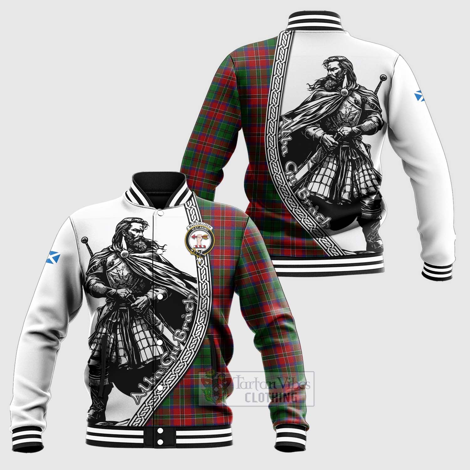 Tartan Vibes Clothing MacCulloch (McCulloch) Tartan Clan Crest Baseball Jacket with Highlander Warrior Celtic Style