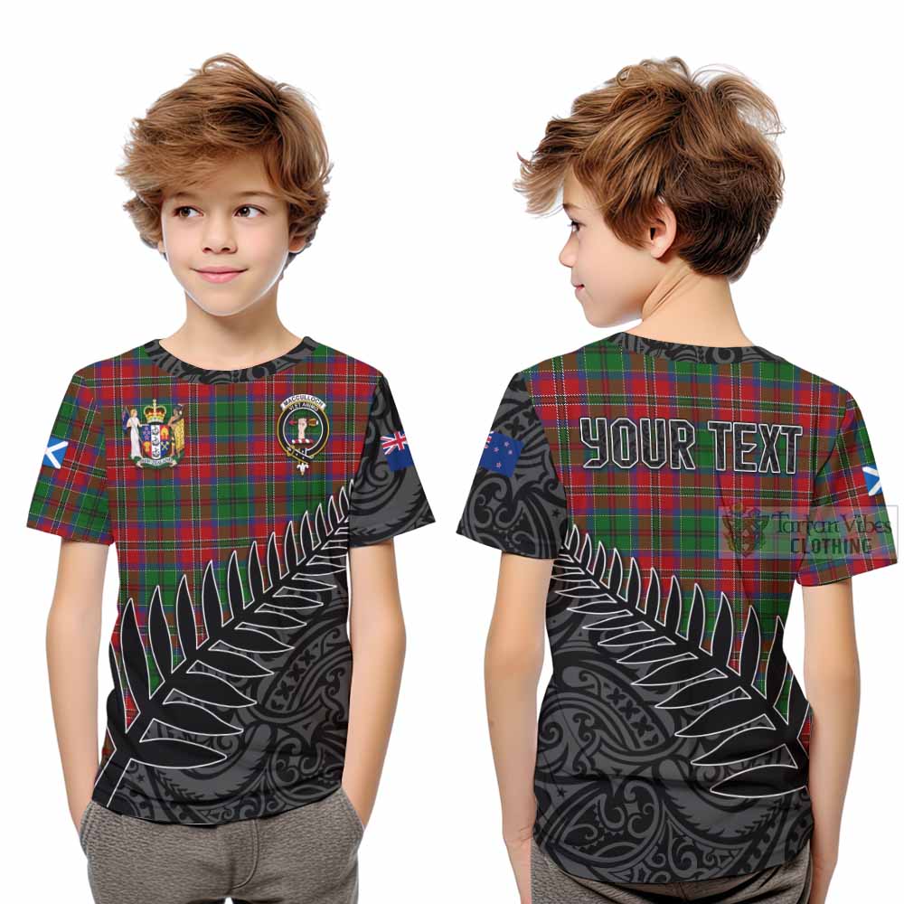 Tartan Vibes Clothing MacCulloch (McCulloch) Crest Tartan Kid T-Shirt with New Zealand Silver Fern Half Style