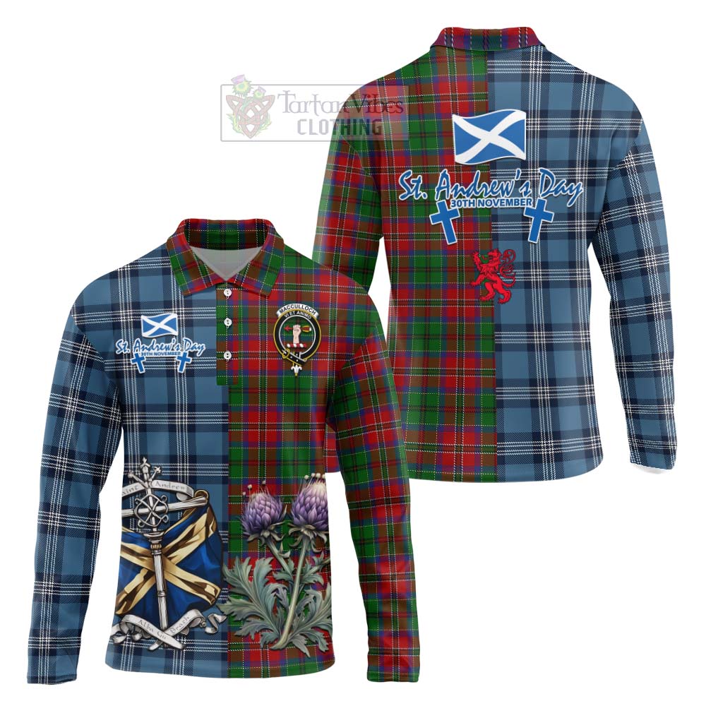 Tartan Vibes Clothing MacCulloch (McCulloch) Tartan Long Sleeve Polo Shirt Happy St. Andrew's Day Half Tartan Style