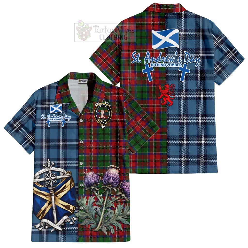 Tartan Vibes Clothing MacCulloch (McCulloch) Tartan Short Sleeve Button Shirt Happy St. Andrew's Day Half Tartan Style