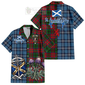 MacCulloch (McCulloch) Tartan Short Sleeve Button Shirt Happy St. Andrew's Day Half Tartan Style