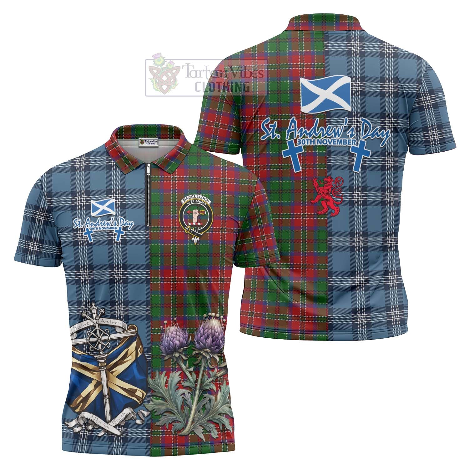 Tartan Vibes Clothing MacCulloch (McCulloch) Tartan Zipper Polo Shirt Happy St. Andrew's Day Half Tartan Style