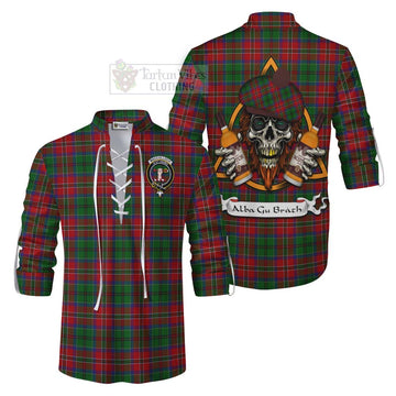 MacCulloch (McCulloch) Tartan Ghillie Kilt Shirt with Family Crest and Bearded Skull Holding Bottles of Whiskey