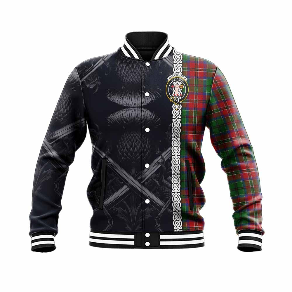 Tartan Vibes Clothing MacCulloch (McCulloch) Tartan Baseball Jacket with Family Crest Cross Sword Thistle Celtic Vibes