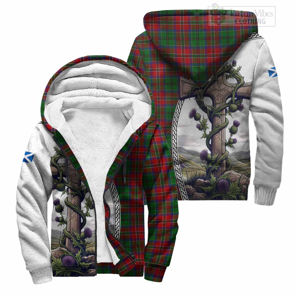 Tartan Vibes Clothing MacCulloch (McCulloch) Tartan Sherpa Hoodie with Family Crest and St. Andrew's Cross Accented by Thistle Vines