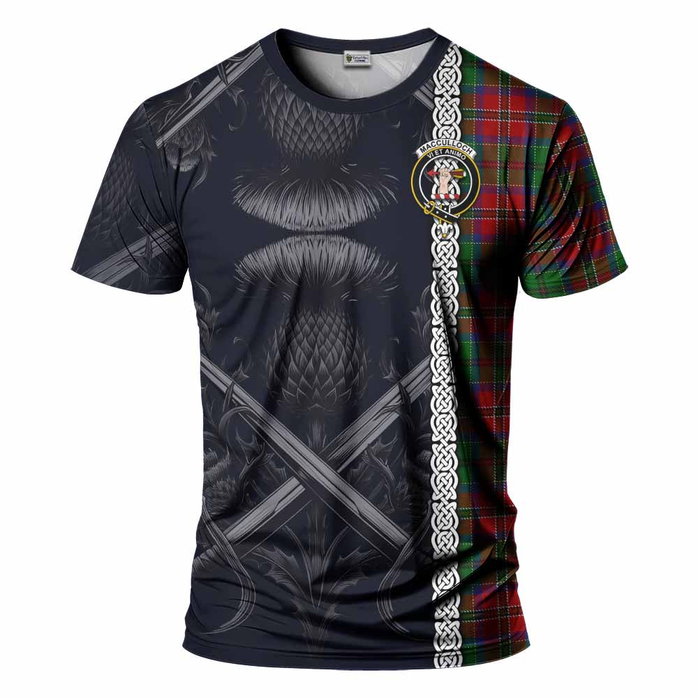 Tartan Vibes Clothing MacCulloch (McCulloch) Tartan T-Shirt with Family Crest Cross Sword Thistle Celtic Vibes