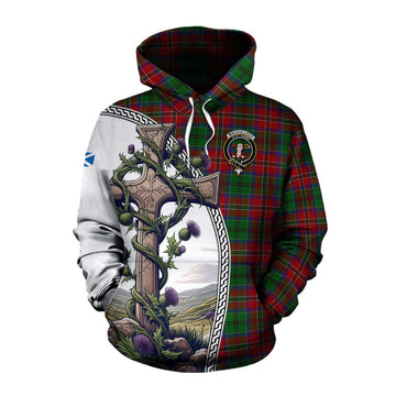 MacCulloch (McCulloch) Tartan Cotton Hoodie with Family Crest and St. Andrew's Cross Accented by Thistle Vines