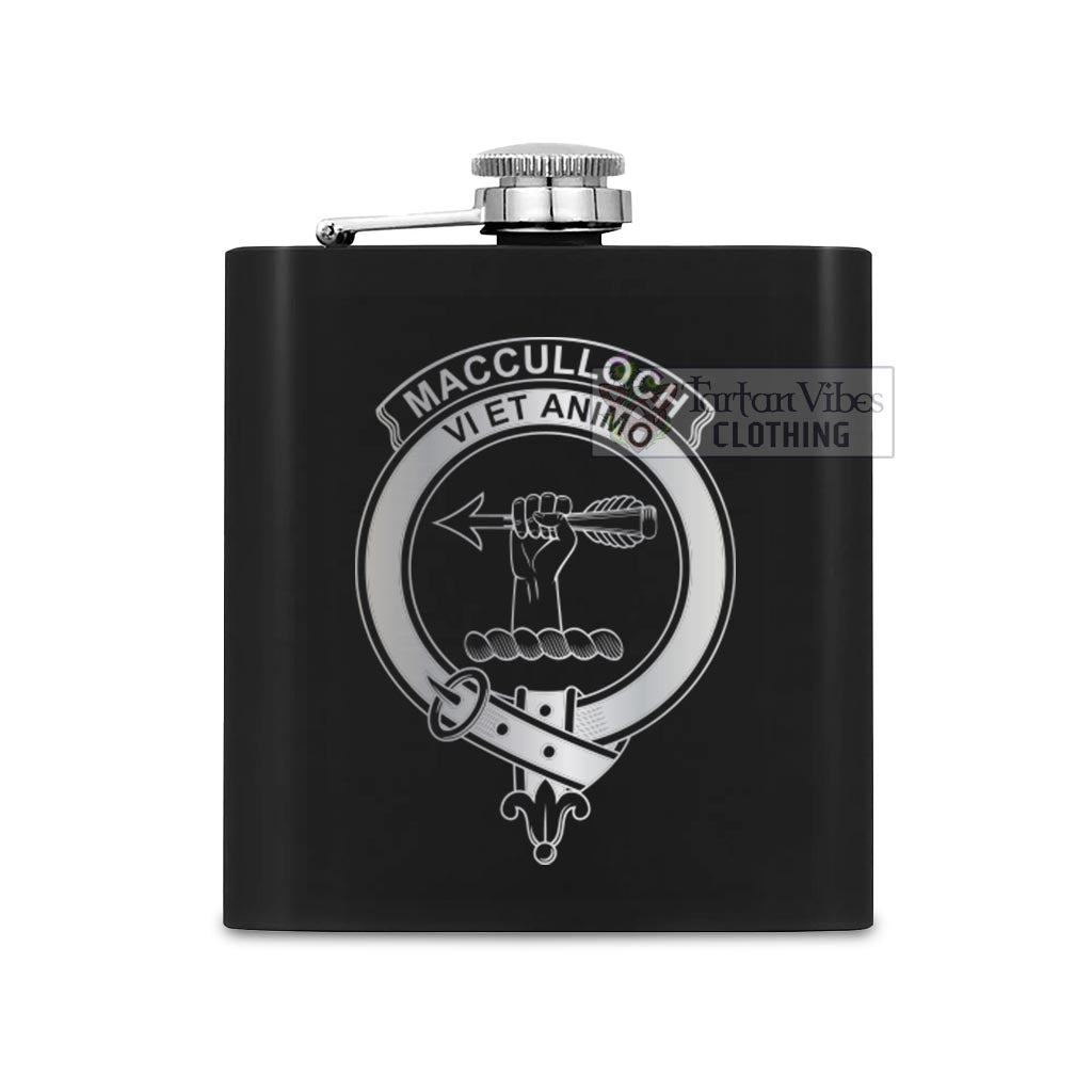 Tartan Vibes Clothing MacCulloch (McCulloch) Crest Hip Flask Set 7oz Black Stainless Steel with A Gift Box