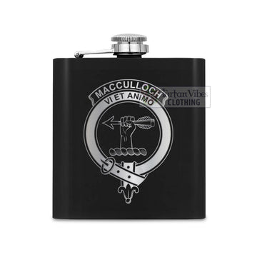 MacCulloch (McCulloch) Crest Hip Flask Set 7oz Black Stainless Steel with A Gift Box